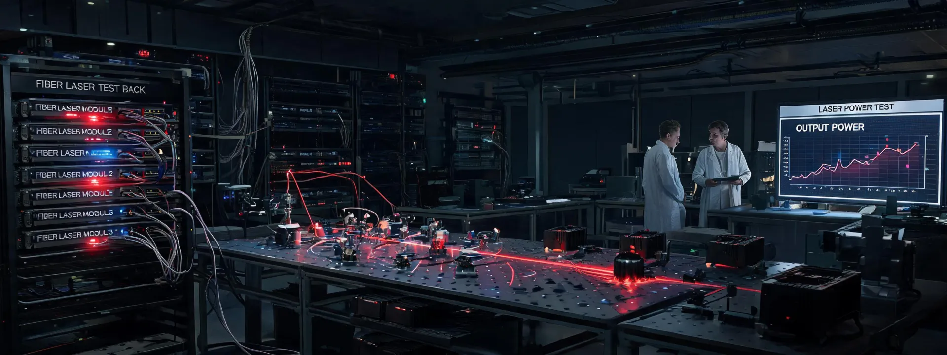 IPG fiber laser engineering lab with source modules under test