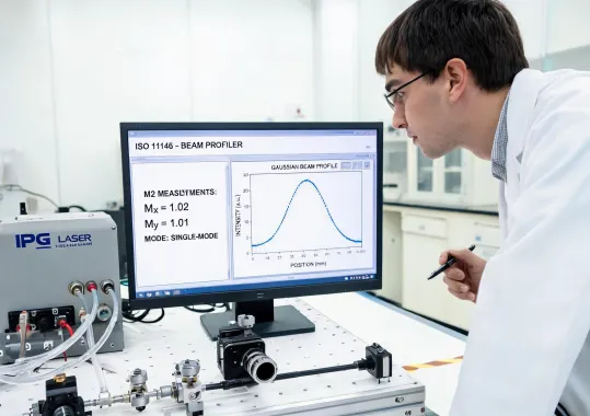 Beam profiler verifying fiber laser output